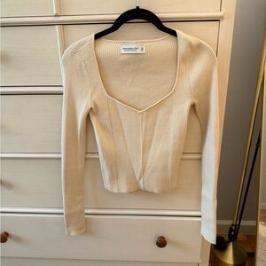 Abercrombie & Fitch Cream V-Neck Sweater